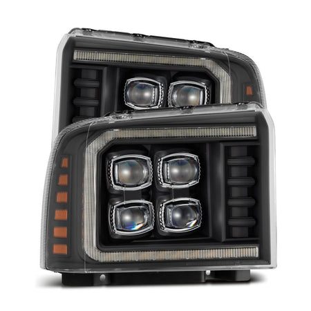 AlphaRex 05 - 07 Ford F250/350/450/550 Super Duty NOVA LED Proj HL Blk w/Actv Light & Seq Sig + SB DRL - CPC Performance