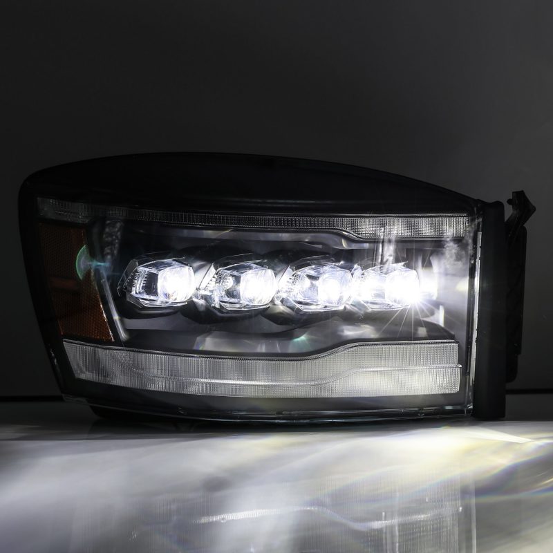 AlphaRex 06 - 08 Dodge Ram 1500HD NOVA LED ProjHeadlights Plank Style Blk w/Seq Signal/DRL/Amber LED - CPC Performance