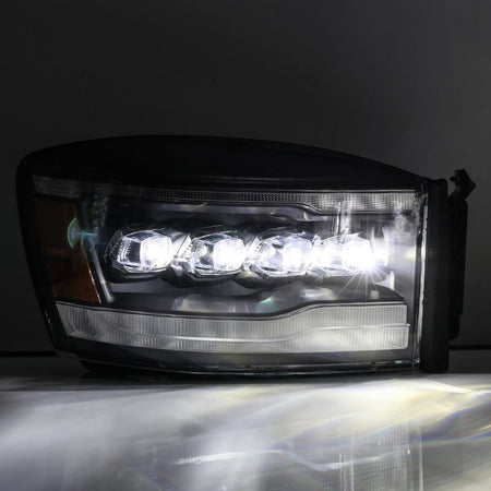 AlphaRex 06 - 08 Dodge Ram 1500HD NOVA LED ProjHeadlights Plank Style Blk w/Seq Signal/DRL/Amber LED - CPC Performance