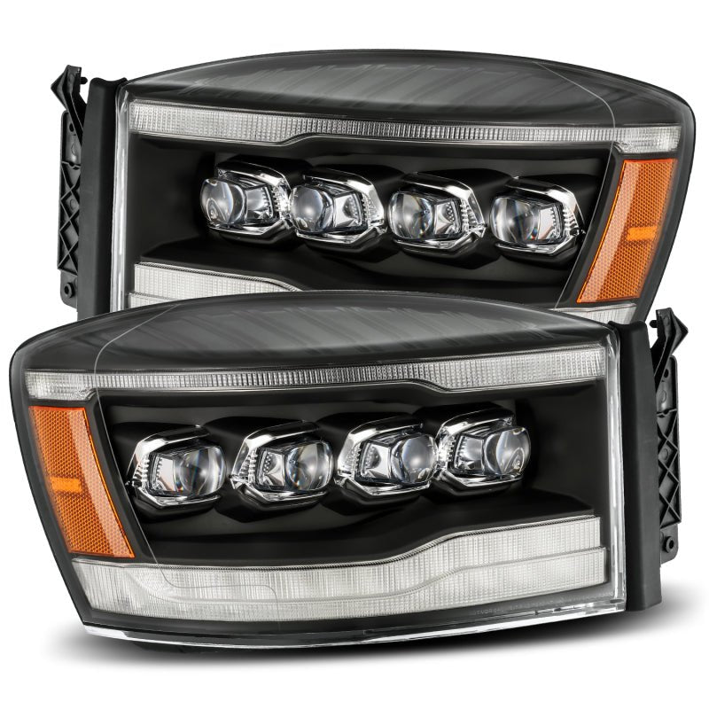 AlphaRex 06 - 08 Dodge Ram 1500HD NOVA LED ProjHeadlights Plank Style Blk w/Seq Signal/DRL/Amber LED - CPC Performance