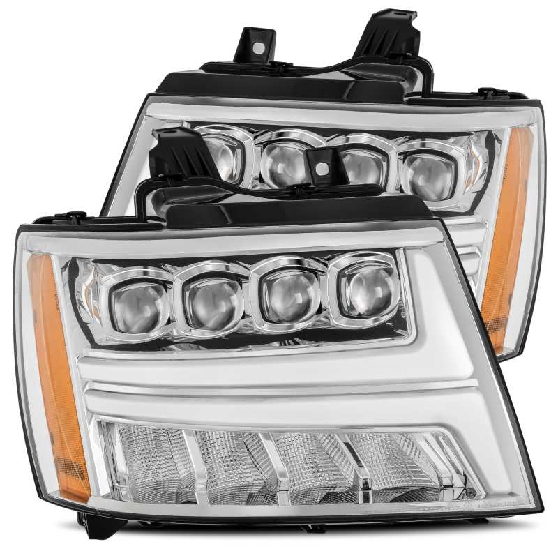 AlphaRex 07 - 13 Chevy Avalanche NOVA LED Proj Headlights Plank Style Design Chrome w/Activ Light/DRL - CPC Performance