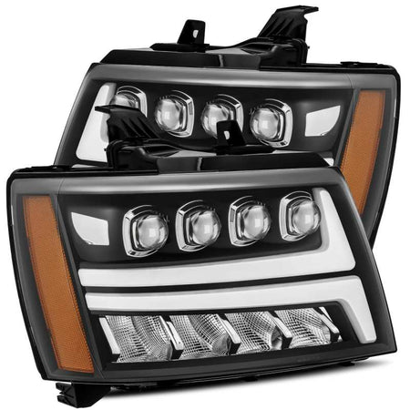 AlphaRex 07 - 13 Chevy Avalanche NOVA LED Proj Headlights Plank Style Matte Black w/Activ Light/DRL - CPC Performance