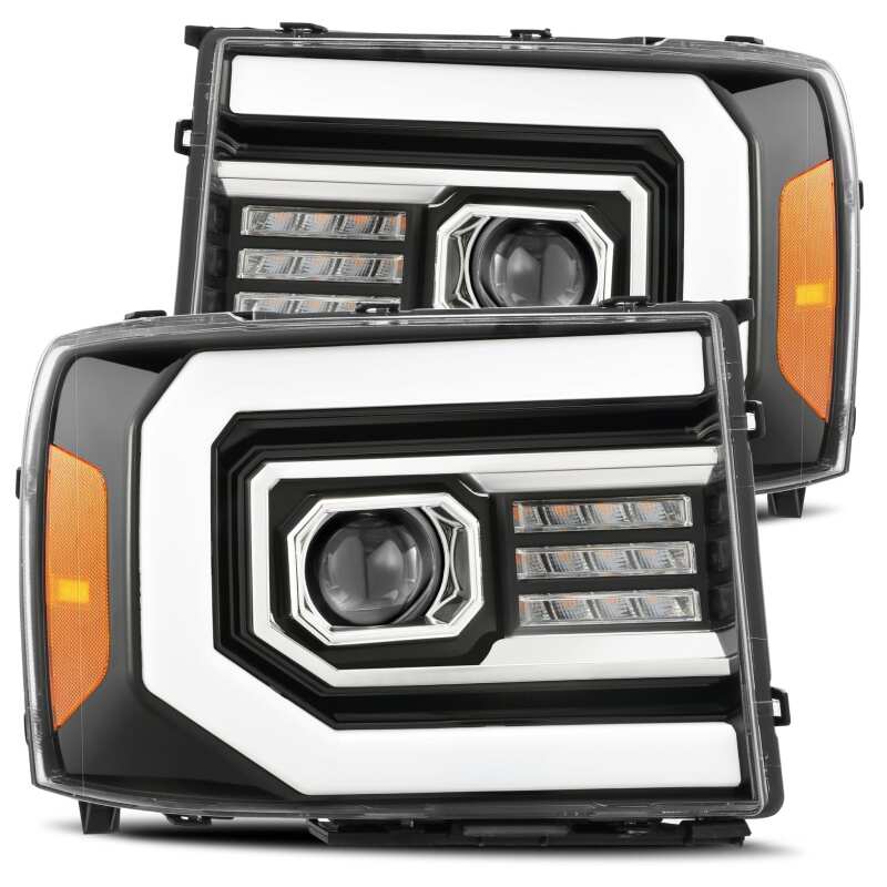 AlphaRex 07 - 13 GMC Sierra 1500 (No Clsc) LUXX - Series LED Proj HL Jet Blk w/Actv Lgt & Seq.Sig / DRL - CPC Performance
