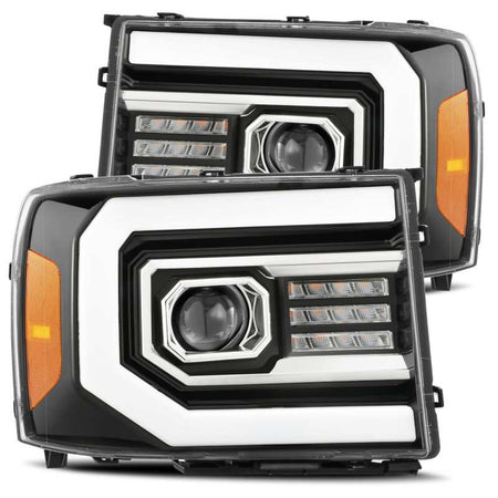 AlphaRex 07 - 13 GMC Sierra 1500 (No Clsc) LUXX - Series LED Proj HL Jet Blk w/Actv Lgt & Seq.Sig / DRL - CPC Performance