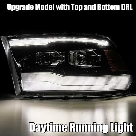 AlphaRex 09 - 18 Dodge Ram 1500HD LUXX LED Proj Headlights Plnk Style Blk w/Activ Light/Seq Signal/DRL - CPC Performance