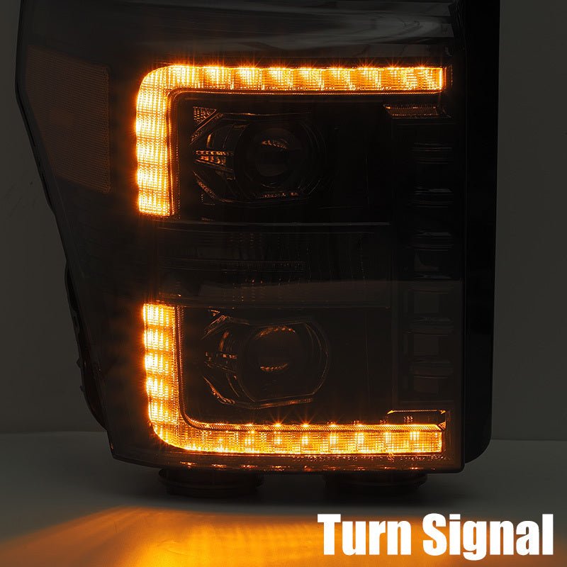 AlphaRex 11 - 16 Ford F - 350 SD LUXX LED Proj Headlights Plank Style Alpha Blk w/Activ Light/Seq Signal - CPC Performance