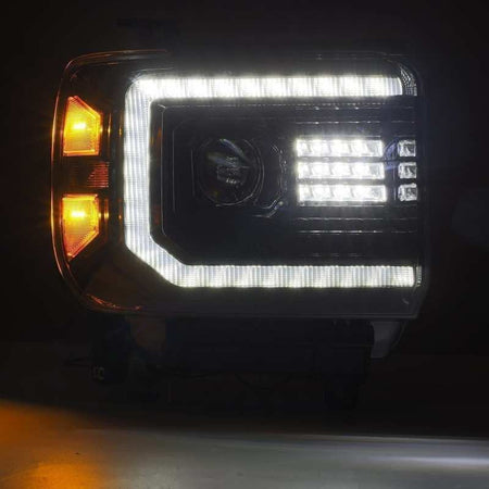 AlphaRex 14 - 18 GMC Sierra LUXX LED Proj Headlights Plank Style Black w/Activ Light/Seq Signal/DRL - CPC Performance