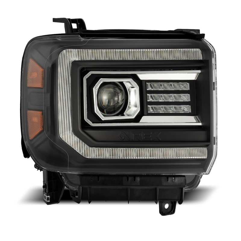 AlphaRex 14 - 18 GMC Sierra LUXX LED Proj Headlights Plank Style Black w/Activ Light/Seq Signal/DRL - CPC Performance