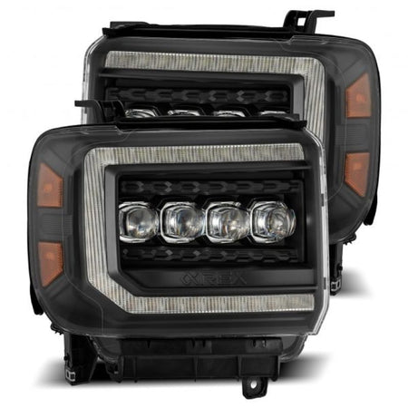 AlphaRex 14 - 18 GMC Sierra NOVA LED Proj Headlights Plank Style Black w/Activ Light/Seq Signal/DRL - CPC Performance