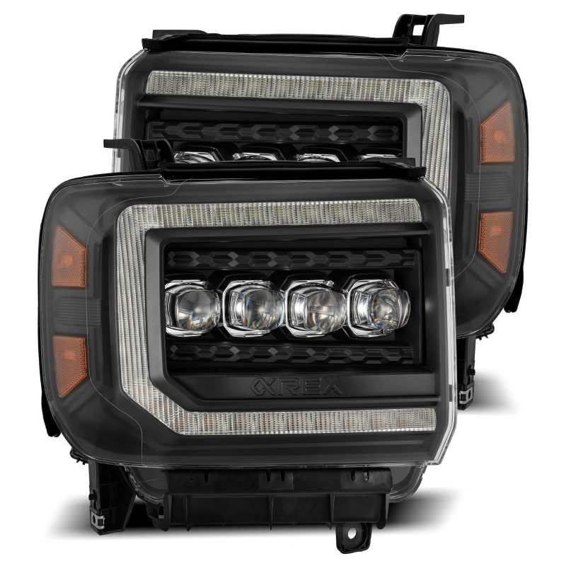 AlphaRex 14 - 18 GMC Sierra NOVA LED Proj Headlights Plank Style Black w/Activ Light/Seq Signal/DRL - CPC Performance