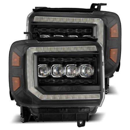 AlphaRex 14 - 18 GMC Sierra NOVA LED Proj Headlights Plank Style Black w/Activ Light/Seq Signal/DRL - CPC Performance