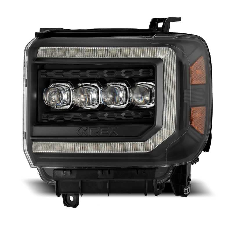 AlphaRex 14 - 18 GMC Sierra NOVA LED Proj Headlights Plank Style Black w/Activ Light/Seq Signal/DRL - CPC Performance