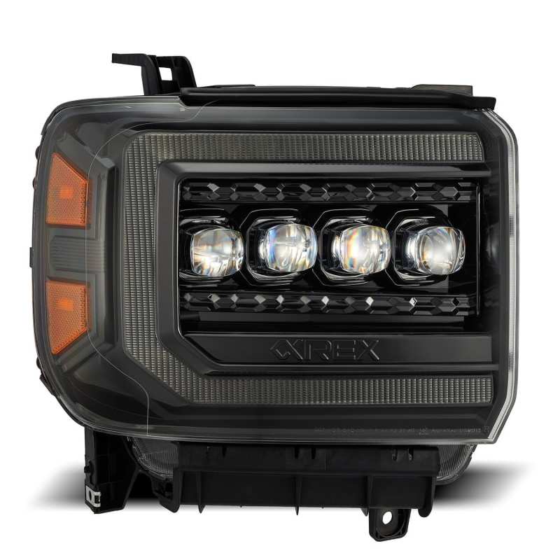 AlphaRex 14 - 18 GMC Sierra NOVA LED Proj Headlights Plnk Style Alpha Blk w/Activ Light/Seq Signal/DRL - CPC Performance