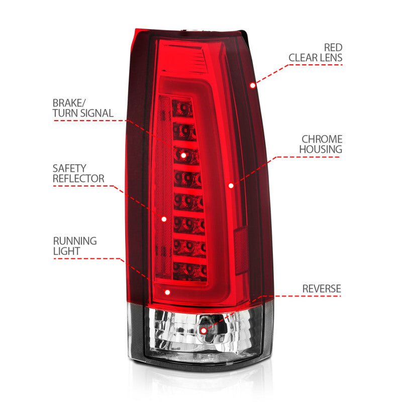 ANZO 1999 - 2000 Cadillac Escalade LED Taillights Chrome Housing Red/Clear Lens Pair - CPC Performance
