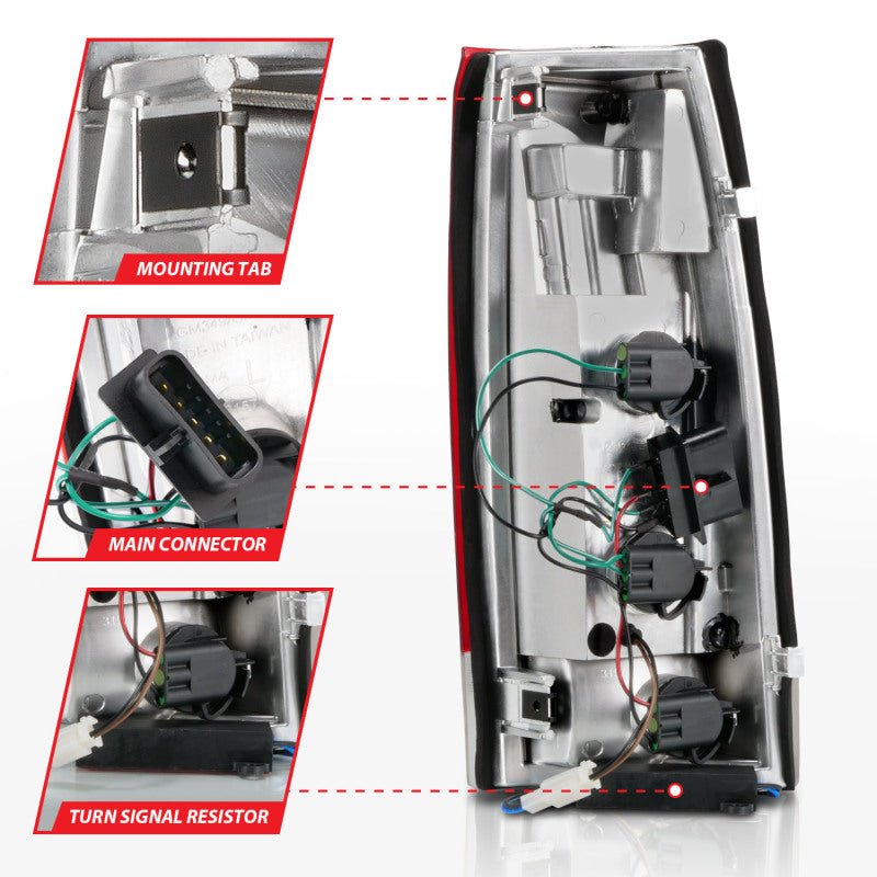 ANZO 1999 - 2000 Cadillac Escalade LED Taillights Chrome Housing Red/Clear Lens Pair - CPC Performance