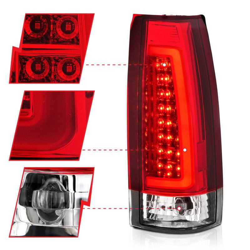 ANZO 1999 - 2000 Cadillac Escalade LED Taillights Chrome Housing Red/Clear Lens Pair - CPC Performance