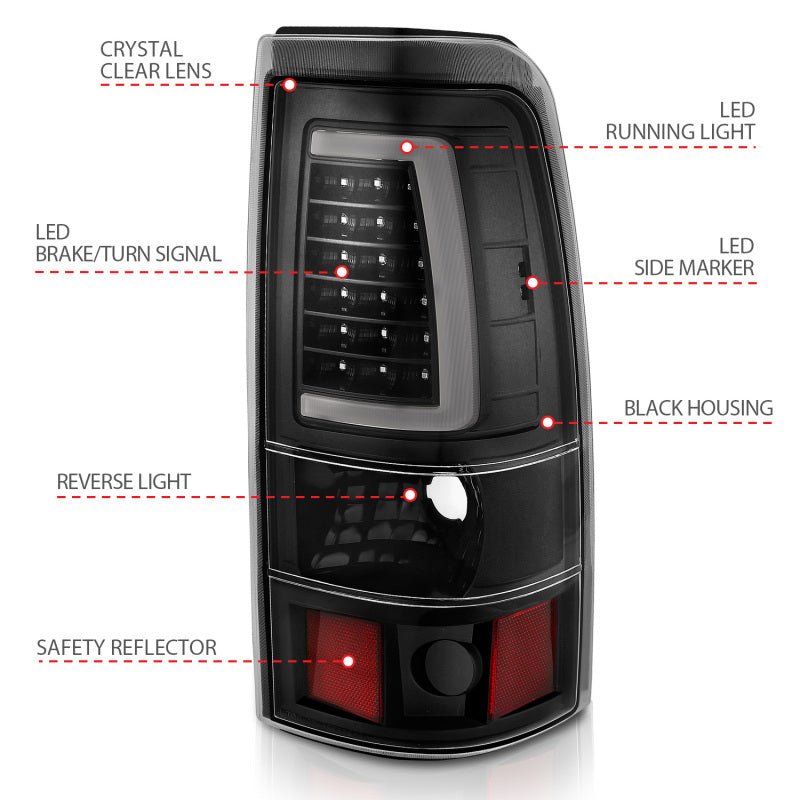 ANZO 1999 - 2002 Chevy Silverado 1500 LED Taillights Plank Style Black w/Clear Lens - CPC Performance