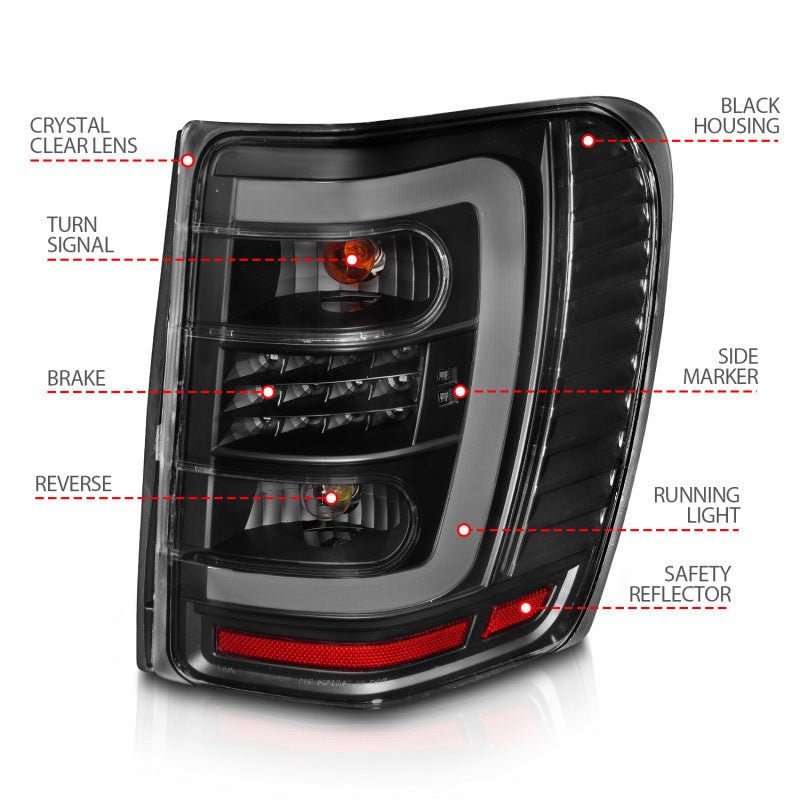 ANZO 1999 - 2004 Jeep Grand Cherokee LED Tail Lights w/ Light Bar Black Housing Clear Lens - CPC Performance