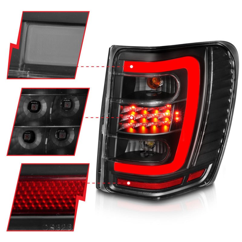 ANZO 1999 - 2004 Jeep Grand Cherokee LED Tail Lights w/ Light Bar Black Housing Clear Lens - CPC Performance
