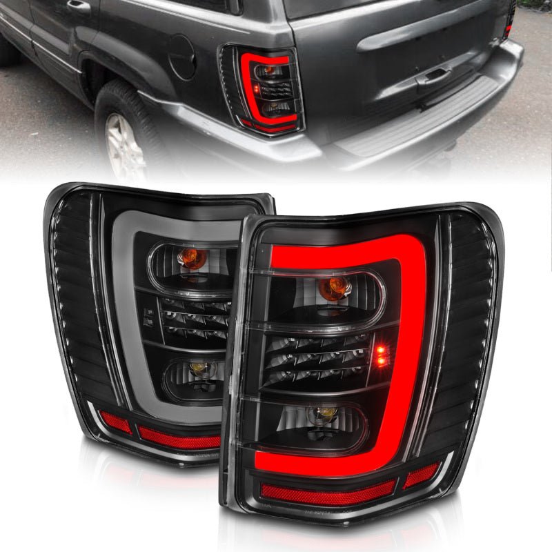 ANZO 1999 - 2004 Jeep Grand Cherokee LED Tail Lights w/ Light Bar Black Housing Clear Lens - CPC Performance