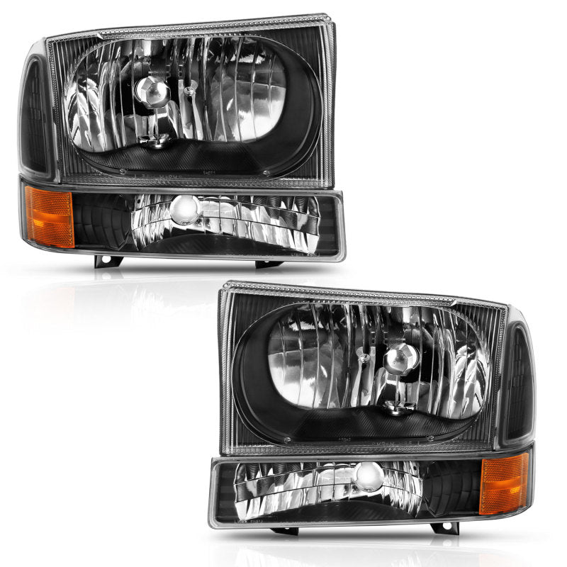 ANZO 2000 - 2004 Ford Excursion Crystal Headlight w/ Corner Light Black Amber (w/o Bulb) - CPC Performance