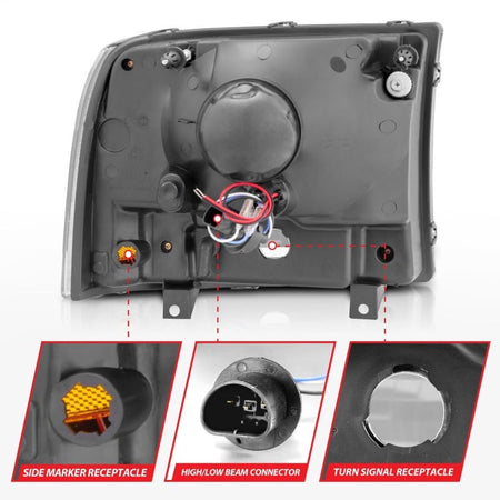 ANZO 2000 - 2004 Ford Excursion Crystal Headlights Black w/ LED 1pc - CPC Performance