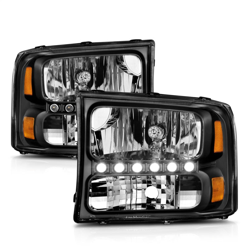 ANZO 2000 - 2004 Ford Excursion Crystal Headlights Black w/ LED 1pc - CPC Performance