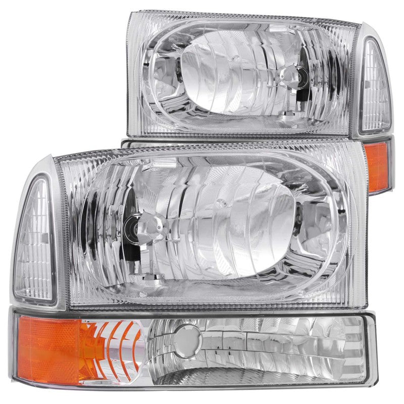 ANZO 2000 - 2004 Ford Excursion Crystal Headlights Chrome w/ Corner Lights 2pc - CPC Performance