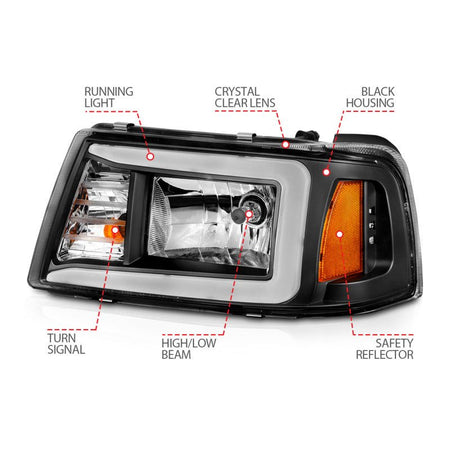 ANZO 2001 - 2011 Ford Ranger Crystal Headlights w/ Light Bar Black Housing - CPC Performance
