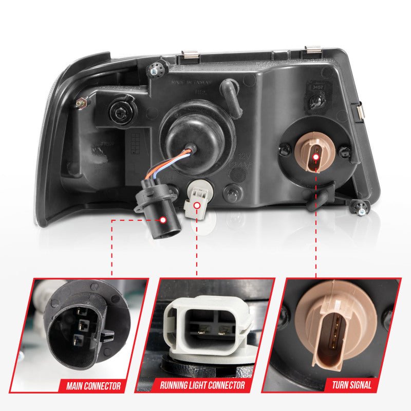 ANZO 2001 - 2011 Ford Ranger Crystal Headlights w/ Light Bar Black Housing - CPC Performance