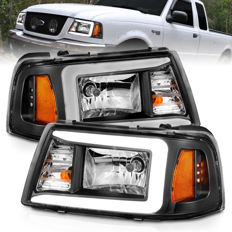 ANZO 2001 - 2011 Ford Ranger Crystal Headlights w/ Light Bar Black Housing - CPC Performance