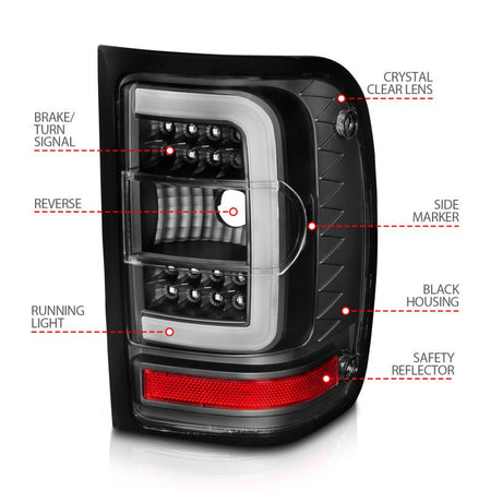 ANZO 2001 - 2011 Ford Ranger LED Tail Lights w/ Light Bar Black Housing Clear Lens - CPC Performance