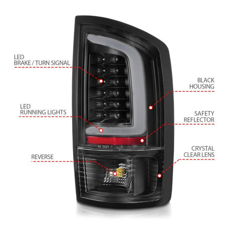 ANZO 2002 - 2006 Dodge Ram 1500 LED Tail Lights w/ Light Bar Black Housing Clear Lens - CPC Performance