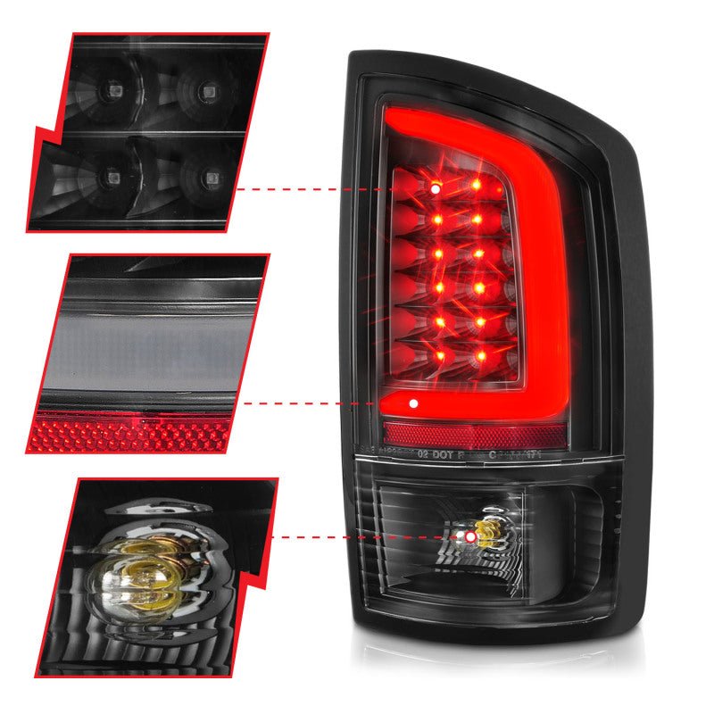 ANZO 2002 - 2006 Dodge Ram 1500 LED Tail Lights w/ Light Bar Black Housing Clear Lens - CPC Performance