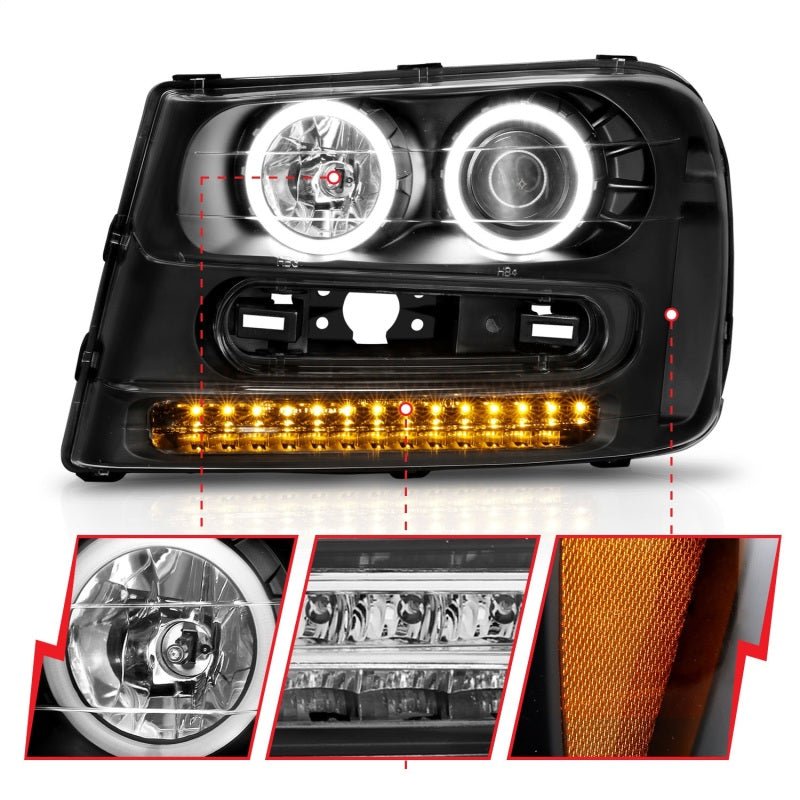 ANZO 2002 - 2009 Chevrolet Trailblazer Projector Headlights w/ Halo Black - CPC Performance