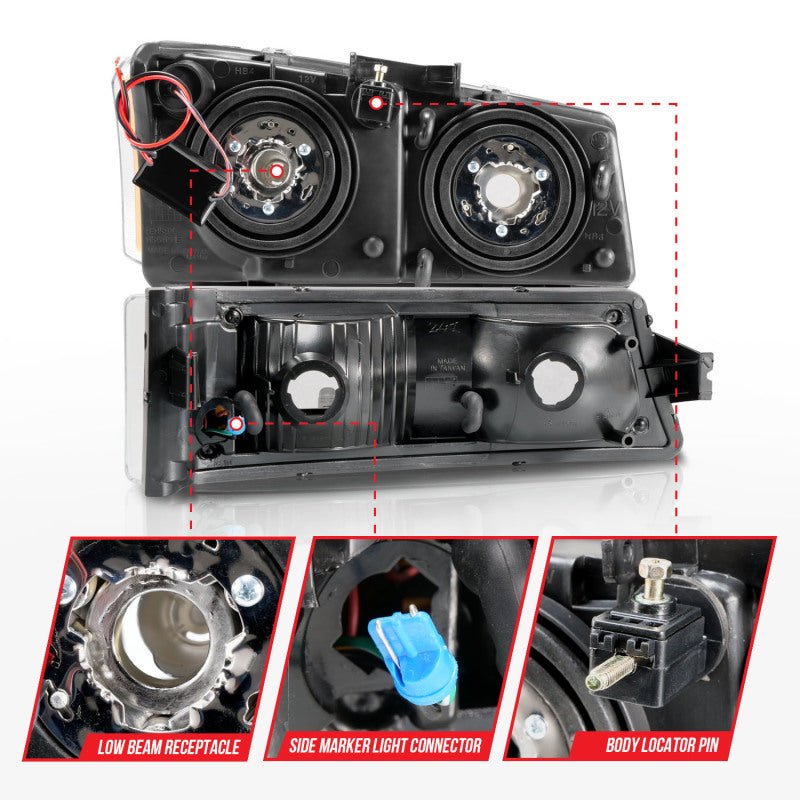 ANZO 2003 - 2006 Chevrolet Silverado 1500 Crystal Headlights w/ Light Bar Black Housing - CPC Performance
