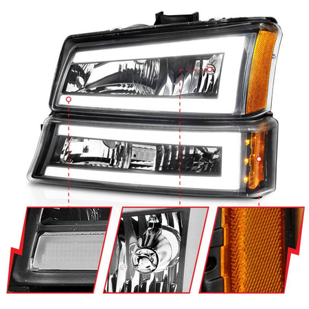 ANZO 2003 - 2006 Chevrolet Silverado 1500 Crystal Headlights w/ Light Bar Black Housing - CPC Performance