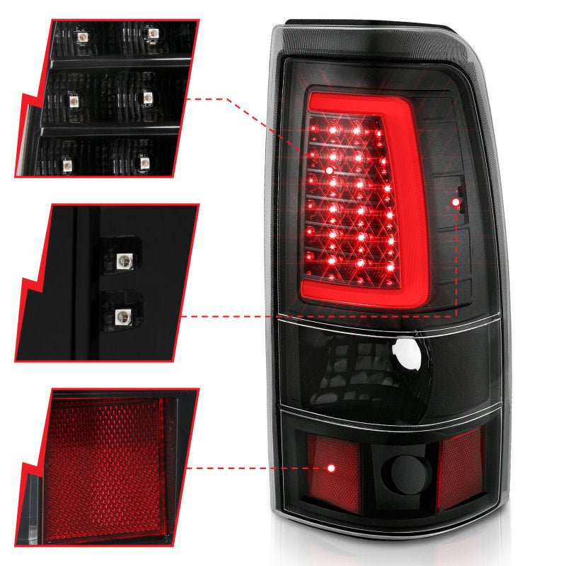 ANZO 2003 - 2006 Chevy Silverado 1500 LED Taillights Plank Style Black w/Clear Lens - CPC Performance