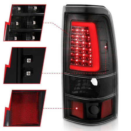 ANZO 2003 - 2006 Chevy Silverado 1500 LED Taillights Plank Style Black w/Clear Lens - CPC Performance