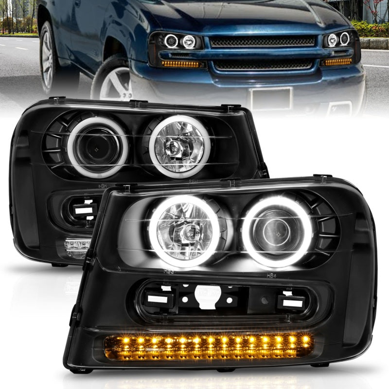 ANZO 2002-2009 Chevrolet Trailblazer Projector Headlights w/ Halo Black