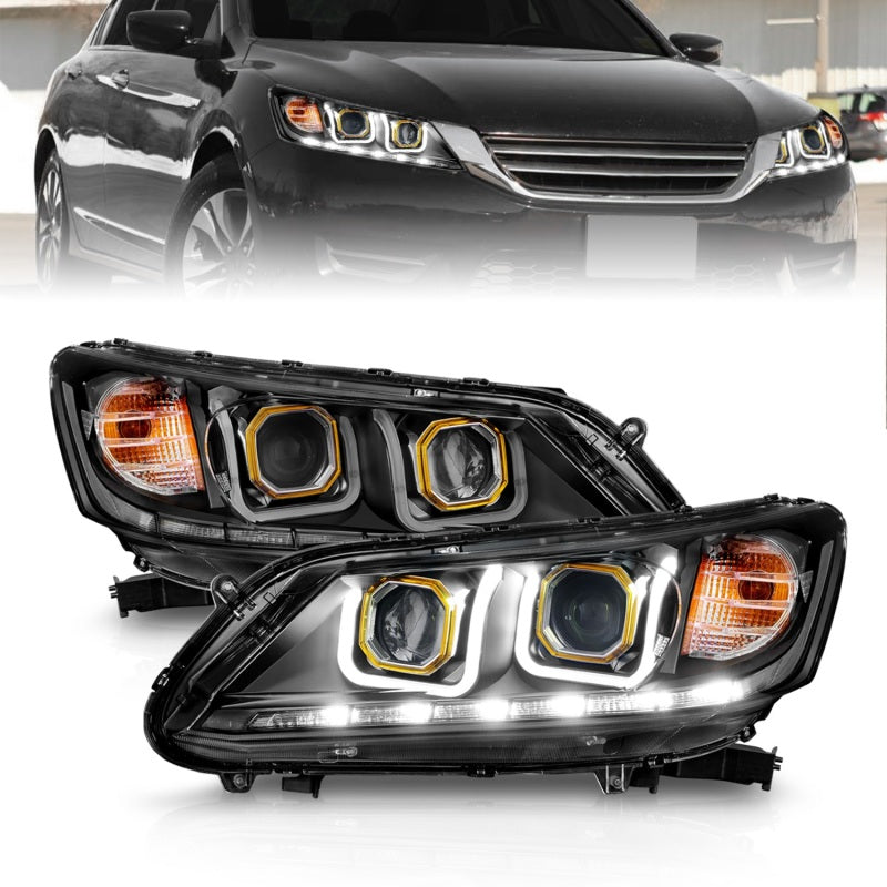 ANZO 2013-2015 Honda Accord Projector Headlights w/ U-Bar Black