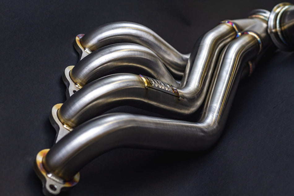 Z33/Z34/G35/G37  BMW E39 LS Swap Headers Stainless Steel Long Tube 1 7/8" Primaries with 3" Merge Collector and Complete V-band Clamp Assembly