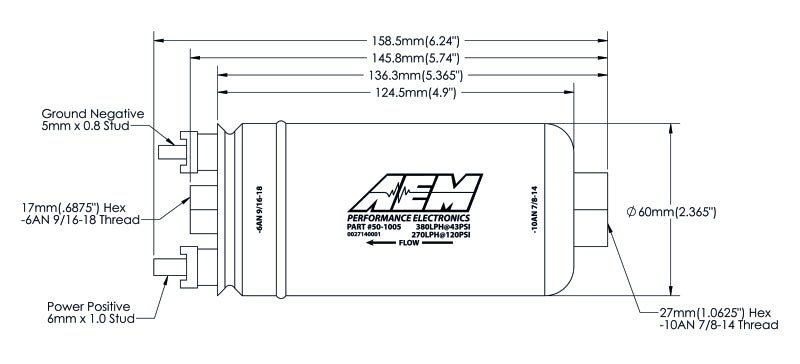 AEM 400LPH High Pressure Fuel Pump - 6AN Female Out, - 10AN Female In - CPC Performance