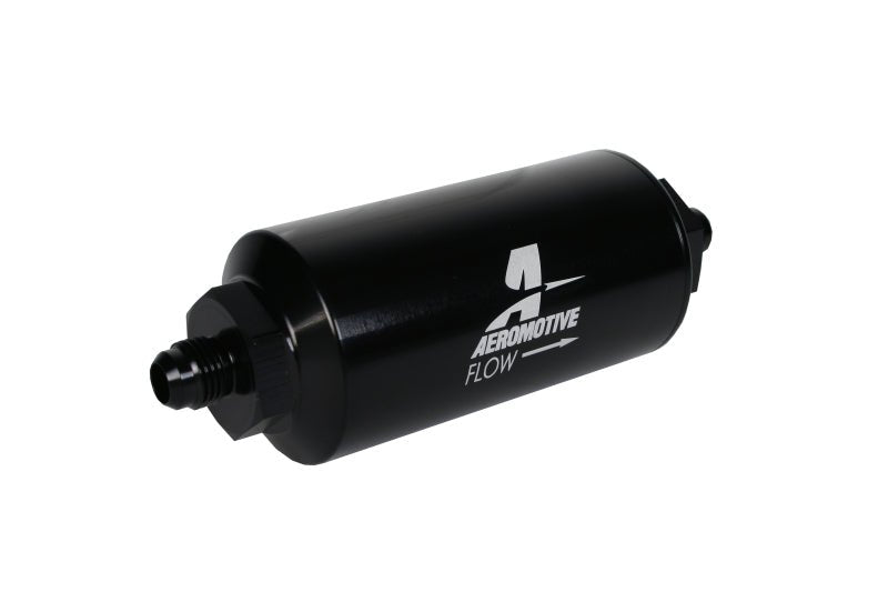 Aeromotive In - Line Filter - (AN - 6 Male) 10 Micron Fabric Element Bright Dip Black Finish - CPC Performance