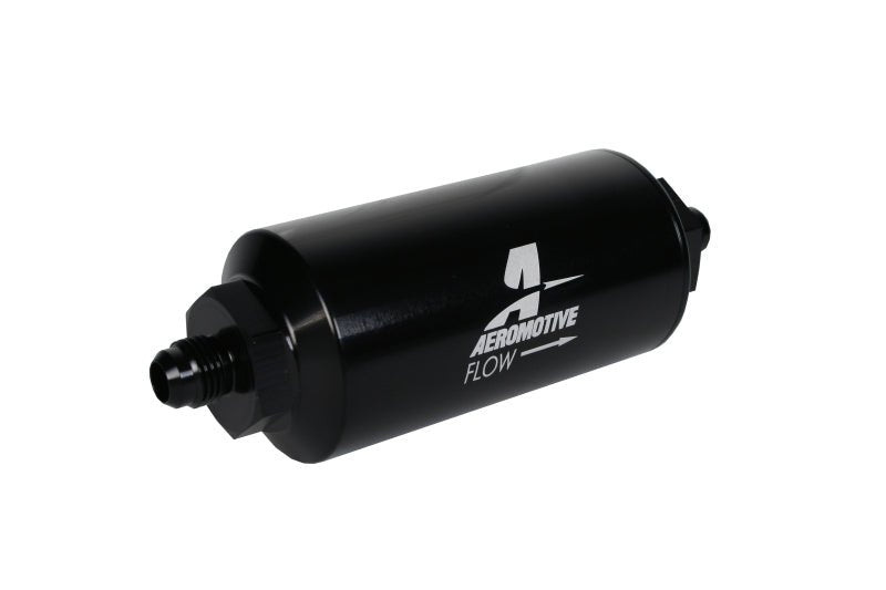 Aeromotive In - Line Filter - (AN - 6 Male) 10 Micron Fabric Element Bright Dip Black Finish - CPC Performance