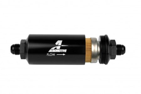Aeromotive In - Line Filter - (AN - 8 Male) 10 Micron Fabric Element Bright Dip Black Finish - CPC Performance
