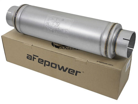 aFe ATLAS Aluminized Steel Muffler 5in Center/Center 24in L x 7in Diameter - Round Body - CPC Performance