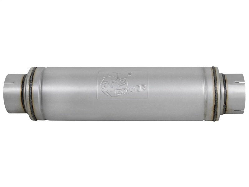 aFe ATLAS Aluminized Steel Muffler 5in Center/Center 24in L x 7in Diameter - Round Body - CPC Performance