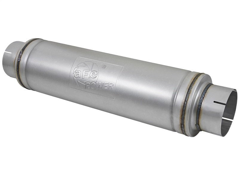 aFe ATLAS Aluminized Steel Muffler 5in Center/Center 24in L x 7in Diameter - Round Body - CPC Performance