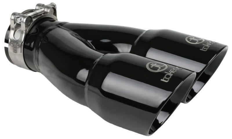 aFe Takeda 2.5in 304 Stainless Steel Clamp - on Exhaust Tip 2.5in Inlet 3in Dual Outlet - Black - CPC Performance